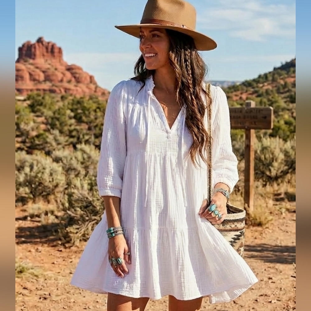 Honorine White Gauze Mini Dress EUC - Picture 1 of 5
